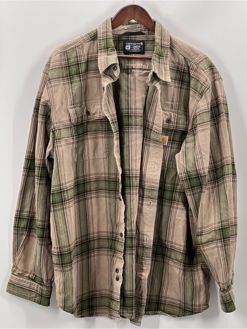202 Carhartt Men's Beige & Green Plaid Workshirt Jacket 100% cotton